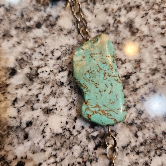 Large Slab Turquoise Necklace Silver Tone Chain w Extender Natural Stone EUC - Picture 10 of 16